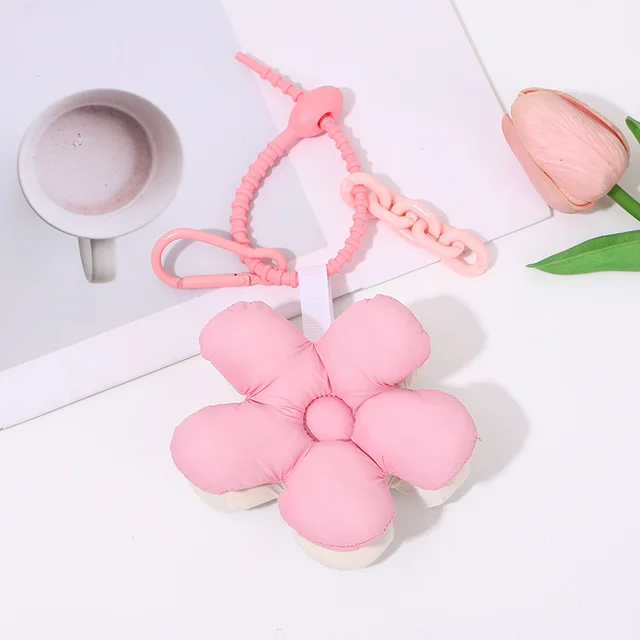 Ins Women's Cute Flowers Double sided Color Matching Fabric Flower Bends And Hitches Keychain Pink And White - Shop at LoveMi