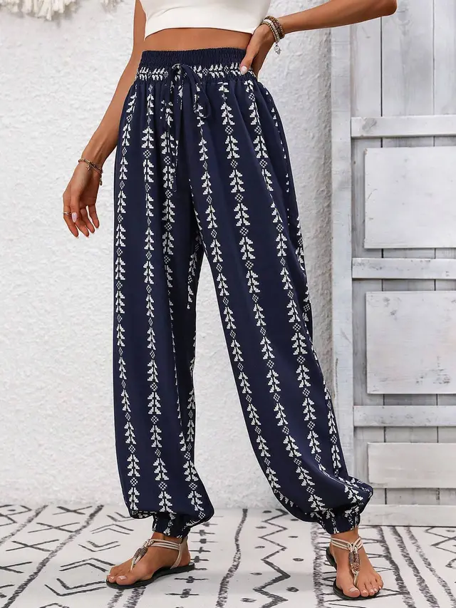 Mesh Wide leg Knickerbockers Casual Pants Dark Blue - Shop at LoveMi