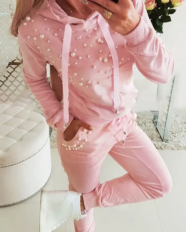 Women's Ribbon Stitching Casual Top Trousers Pink - Shop at LoveMi