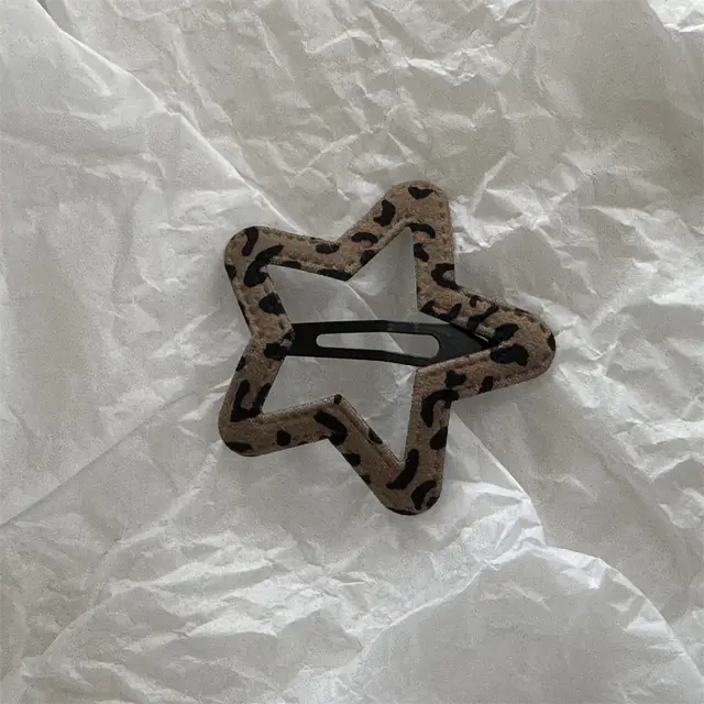 Leopard Print Hollow Out BB Clip Clouds Pentagram Hairpin Coffee Star - Shop at LoveMi