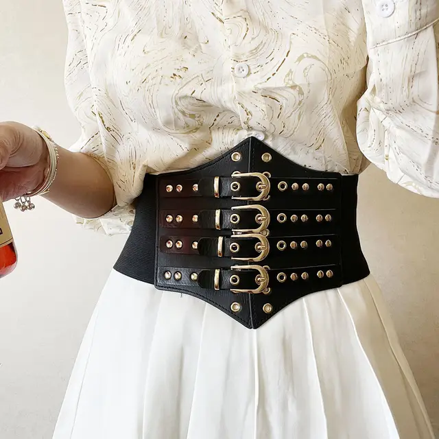 Wide Belt Punk Hip Hop Decorative Belt Nightclub Accessories Gold M - Shop at LoveMi