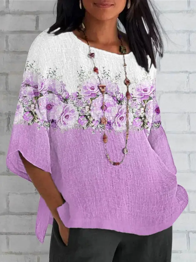 Plus Size Round Neck Long Sleeve T shirt 3D Digital Printing European And American Plus Size 3Color - Shop at LoveMi