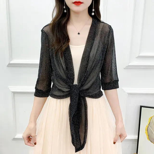 Women's Gold And Silver Silk Mesh Shawl Black - Shop at LoveMi
