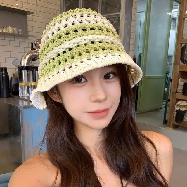 Handmade Woven Head wrapping Hat Hollow Retro Artistic Hand Crocheting Green - Shop at LoveMi