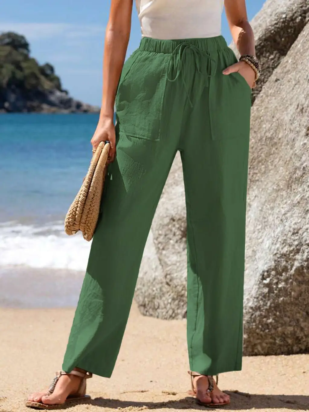 Wide-leg Pants Draping Effect Straight Pants Long High-end - Green