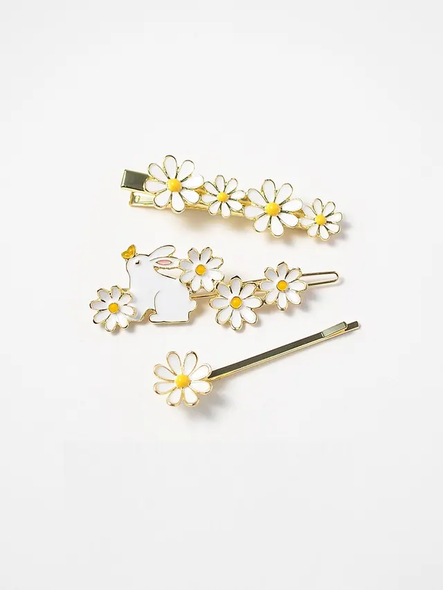 Sweet Girl Cute Side Clip Rabbit Flower Barrettes Rabbit 3 Piece Set - Shop at LoveMi