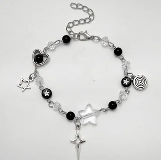 Hollow Five-pointed Star Handmade Guitar Pendant Bracelet - Black