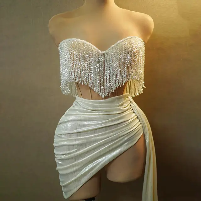 Women's Tube Top Rhinestone Chain Skirt Outfit Style 2 - Shop at LoveMi