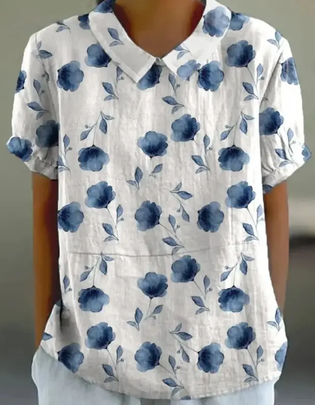 Women's Summer Printing Lapel Short sleeved T shirt Style 14 - Shop at LoveMi