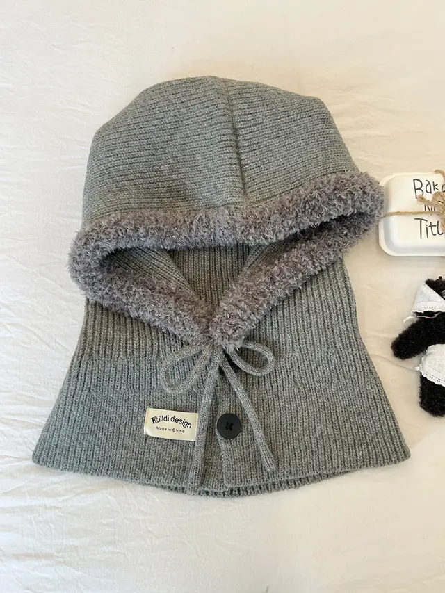 Ice Man Design Fashionable Knitted Drawstring Autumn And Winter Warm Ear Protection Hat Gray - Shop at LoveMi