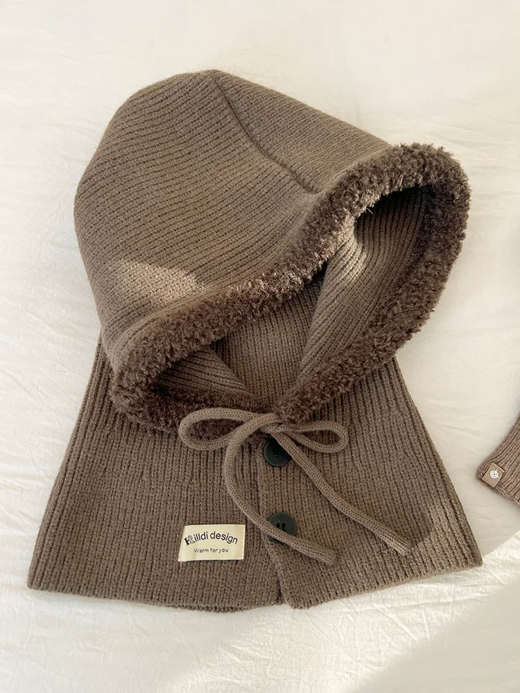 Ice Man Design Fashionable Knitted Drawstring Autumn And Winter Warm Ear Protection Hat - Mocha