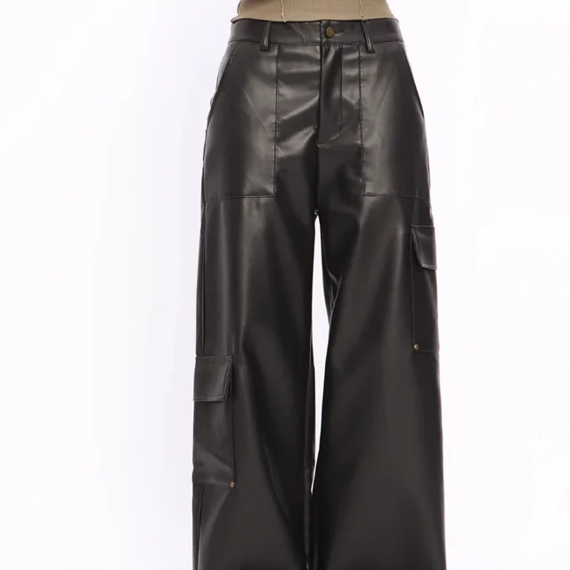 American Retro Mechanical Style Black Leather Pants Black - Shop at LoveMi