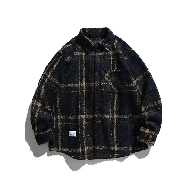 Women's American style Retro Plaid Long sleeved Shirt Blue - Shop at LoveMi