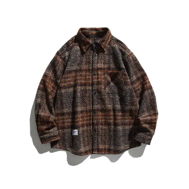 Women's American style Retro Plaid Long sleeved Shirt Brown - Shop at LoveMi