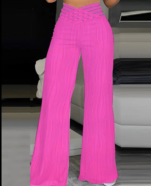 Jacquard Stretch Fabric Bootcut Pants Women Rose Red - Shop at LoveMi