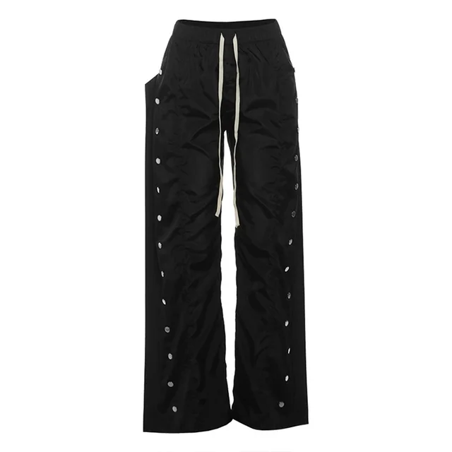 High Waist Breathable Breasted Loose Cargo Pants Black - Shop at LoveMi