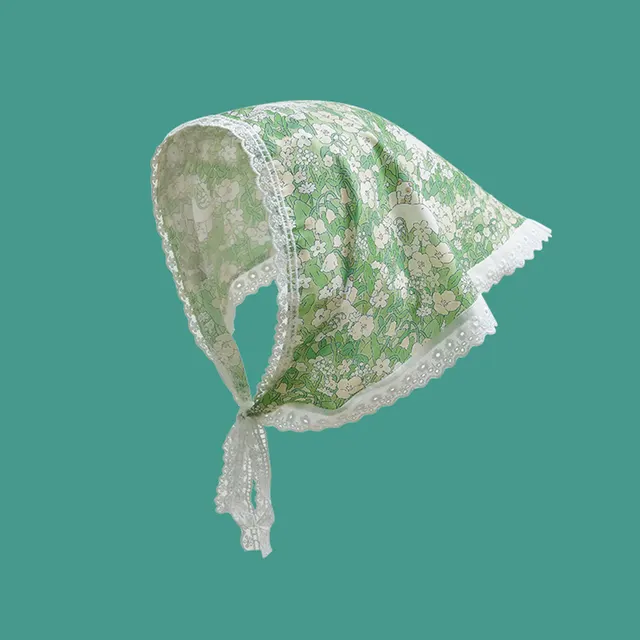 Women's Cotton And Linen Mori Style Lace Triangular Binder - Grass Green Floral
