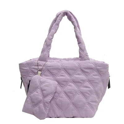 Women's Solid Color Diamond Plaid Shoulder Handbag Purple - Shop at LoveMi