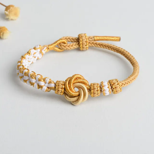 Diy Hand woven Knot Bracelet Peach Blossom Knot Carrying Strap Wearable Shipping Beading Accessories Bracelet Khaki - Shop at LoveMi