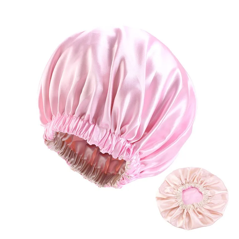 No Plus-sized Elastic Wide-brimmed Double-layer Satin Bandeau Hat - Pink