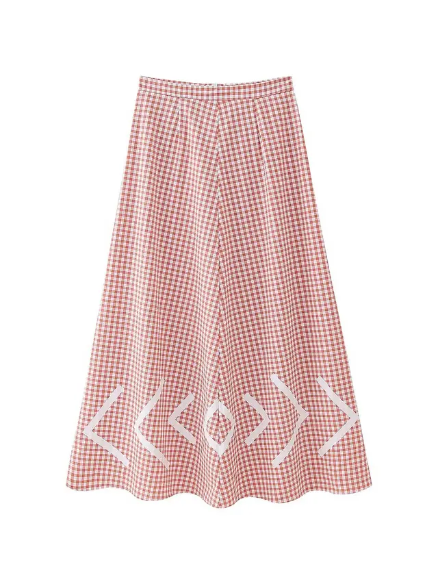 Metal Zipper Sling Top And Skirt Suit Pink Grid Skirt - Shop at LoveMi