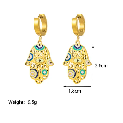Stainless Steel Colored Eye Drop Bracelet Painted Palm Earrings Gold - Shop at LoveMi