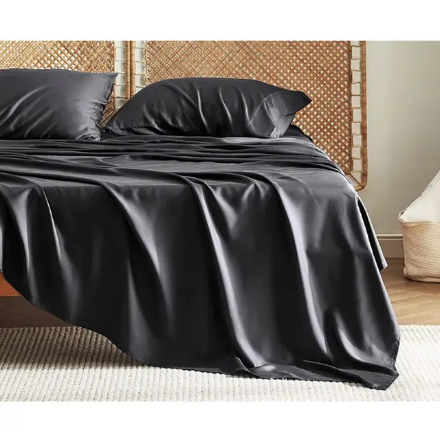 Bamboo Fiber Bed Sheet Fitted Sheet Pillowcase Four piece Set Black - Shop at LoveMi