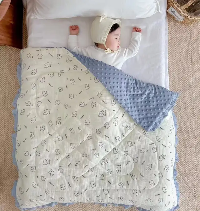 Lace Kindergarten Nap Soothing Ruffled Baby Autumn And Winter Thickening Class A Quilt Blue Simple Rabbit - Shop at LoveMi