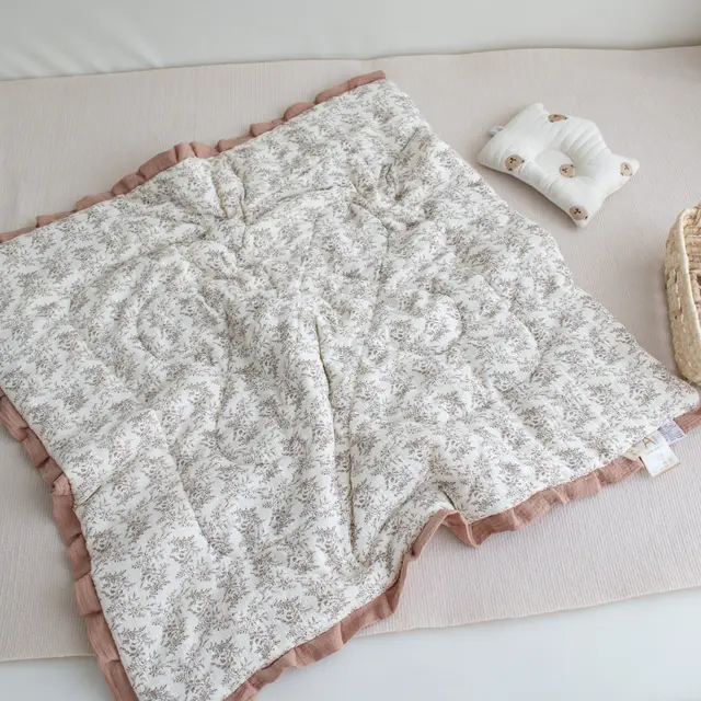 Lace Kindergarten Nap Soothing Ruffled Baby Autumn And Winter Thickening Class A Quilt Light Coffee Grass - Shop at LoveMi