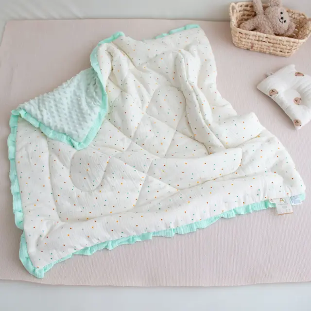 Lace Kindergarten Nap Soothing Ruffled Baby Autumn And Winter Thickening Class A Quilt Warm Green Dots - Shop at LoveMi
