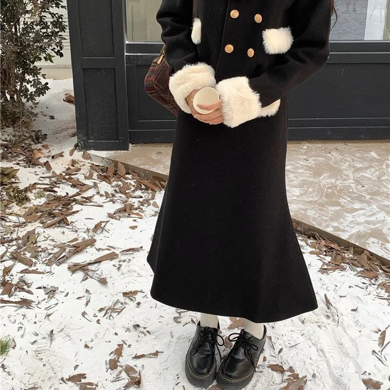 Women's Quilted Thick Woolen Coat Skirt - Skirt