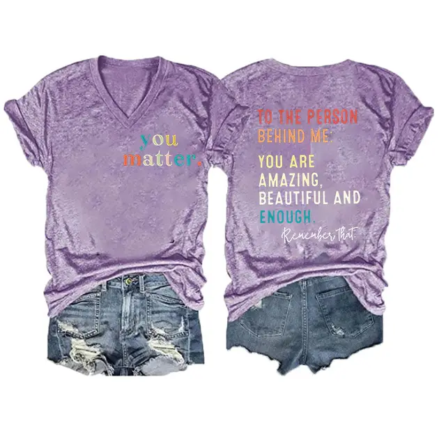Duplex Printing V neck Short Sleeve Pullover T shirt Summer Purple Color Printing - Shop at LoveMi