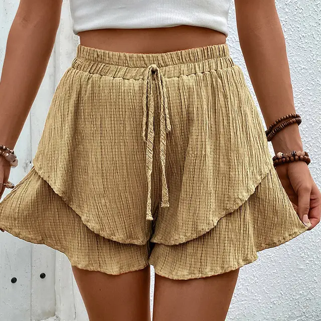 Women's Fashion Casual Double Circle Short Pants Khaki - Shop at LoveMi