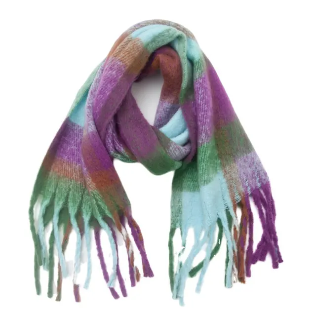 New Circle Yarn Thickened Plus sized Plaid Scarf Shawl 01 Purple Yellow - Shop at LoveMi