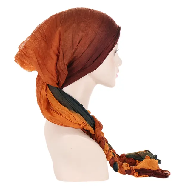 Tam o' shanter Hand woven Braid Bandana Scarf Female Cap Green Orange Coffee Gradient - Shop at LoveMi