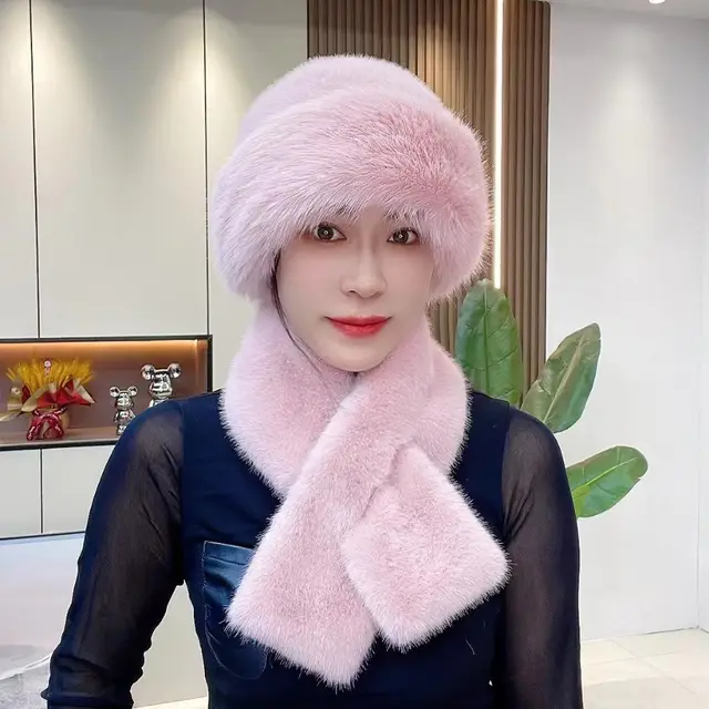 Suit Winter Scarf Mongolian Cap Plush Hat Women's Thickened Pink - Shop at LoveMi