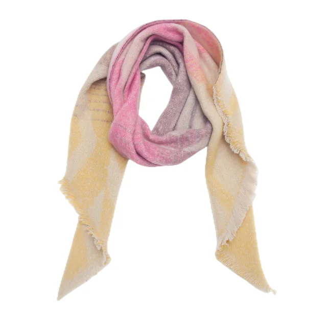European And American Yarn Rhombus Twill Scarf Wave Small Diamond Plaid Pink - Shop at LoveMi