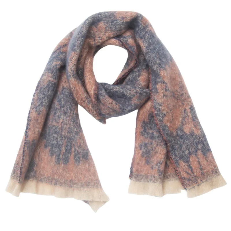 Autumn And Winter Men's And Women's Jacquard Short Beard Flower Scarf Blue - Shop at LoveMi
