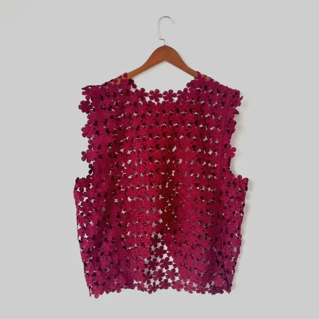 Vest Western Style Top Small Hollow Crocheted Lace Vest Wine Red - Shop at LoveMi