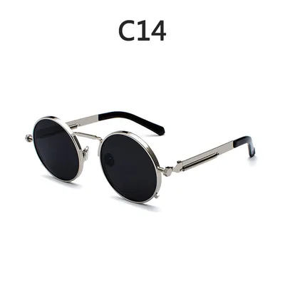 Round Spring Mirror Leg Metal Sunglasses Silver Frame Gray Piece - Shop at LoveMi