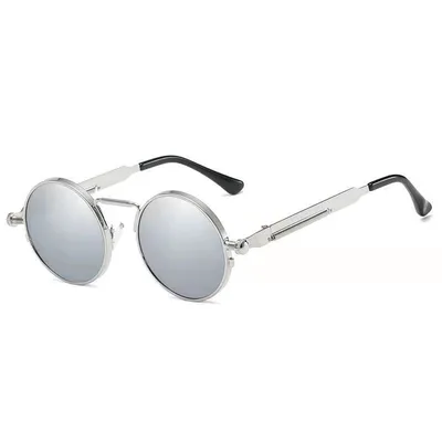 Round Spring Mirror Leg Metal Sunglasses White - Shop at LoveMi
