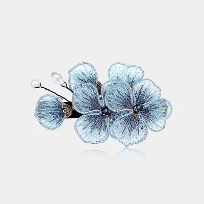 Embroidered Butterfly Flower Headdress Hairpin Blue - Shop at LoveMi