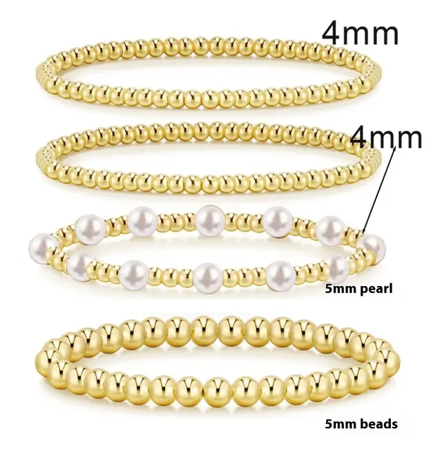 8mm Hematite Golden Balls Bracelet Suit Beaded Stretch Suit 04 Gold - Shop at LoveMi