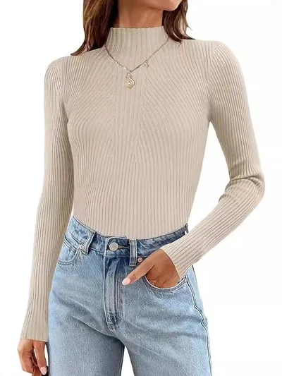 Fashionable Knitted Bottoming Shirt Beige - Shop at LoveMi