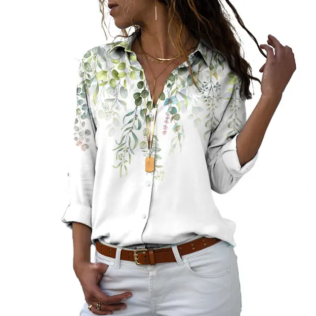 Flower 3D Digital Printing Long Sleeve Lapel Shirt P03723 - Shop at LoveMi