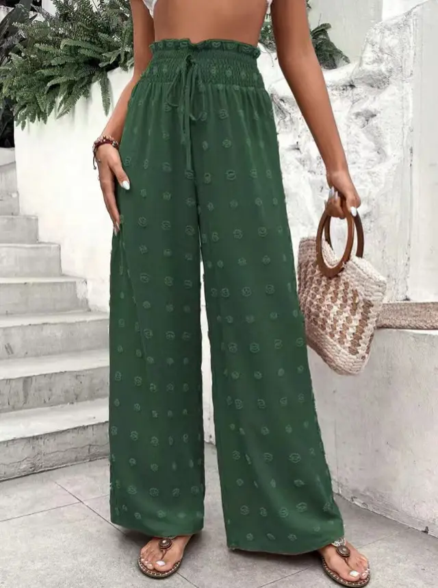 New Casual Micro elastic Loose Wide leg Pants For Women Green - Shop at LoveMi