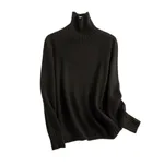 Pure Color Half Collar Seamless Integrated Knitted Sweater - Obsidian Black