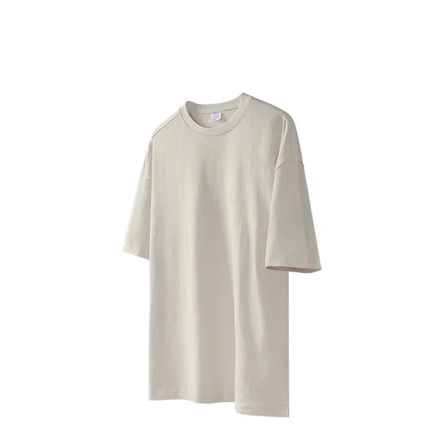 Pure Cotton Oversize Solid Color Short Sleeve T shirt Top Beige Gray - Shop at LoveMi