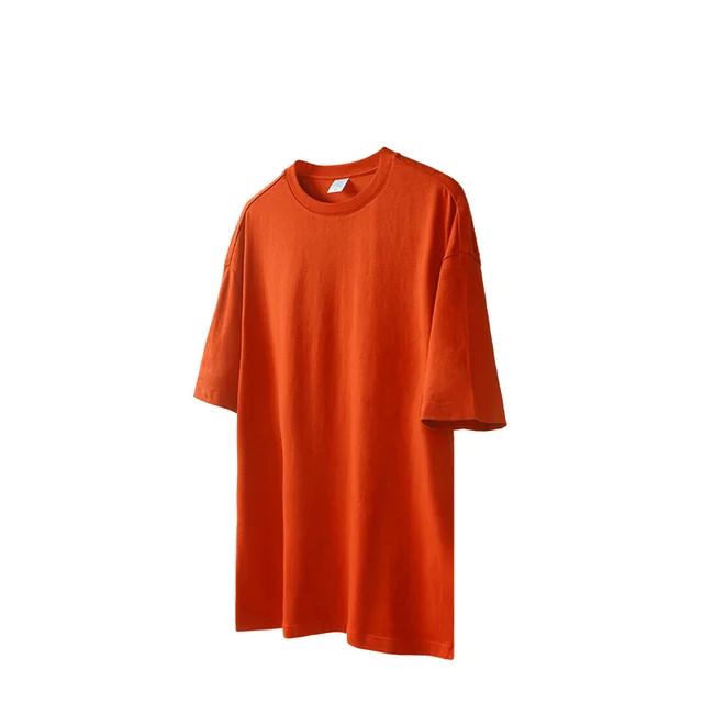 Pure Cotton Oversize Solid Color Short Sleeve T shirt Top Orange - Shop at LoveMi