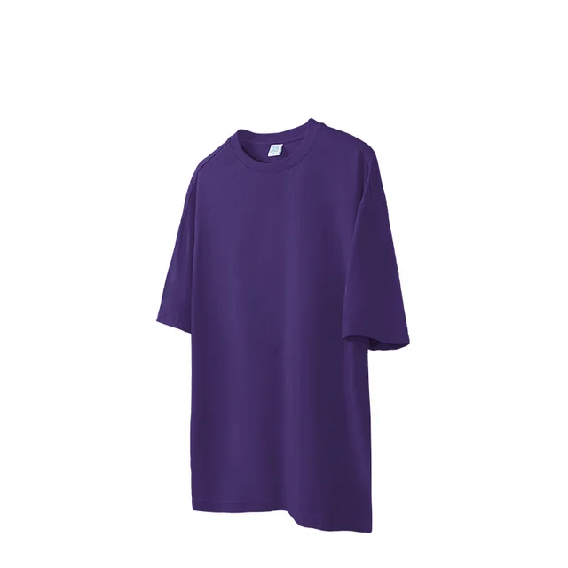 Pure Cotton Oversize Solid Color Short Sleeve T shirt Top Purple - Shop at LoveMi